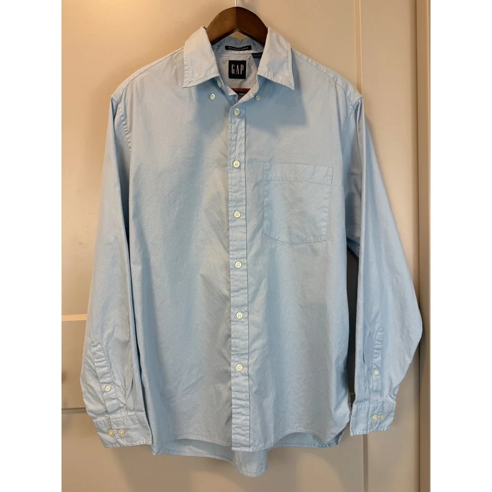 GAP Men's 80s Pinpoint Oxford Light Blue Shirt Size‎ L Preppy Academia